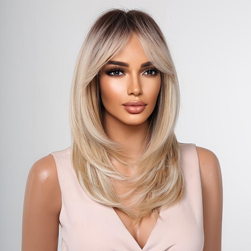 8 Cm Short Brown Ombre Blonde Bob Wigs Layered Synthetic Wig