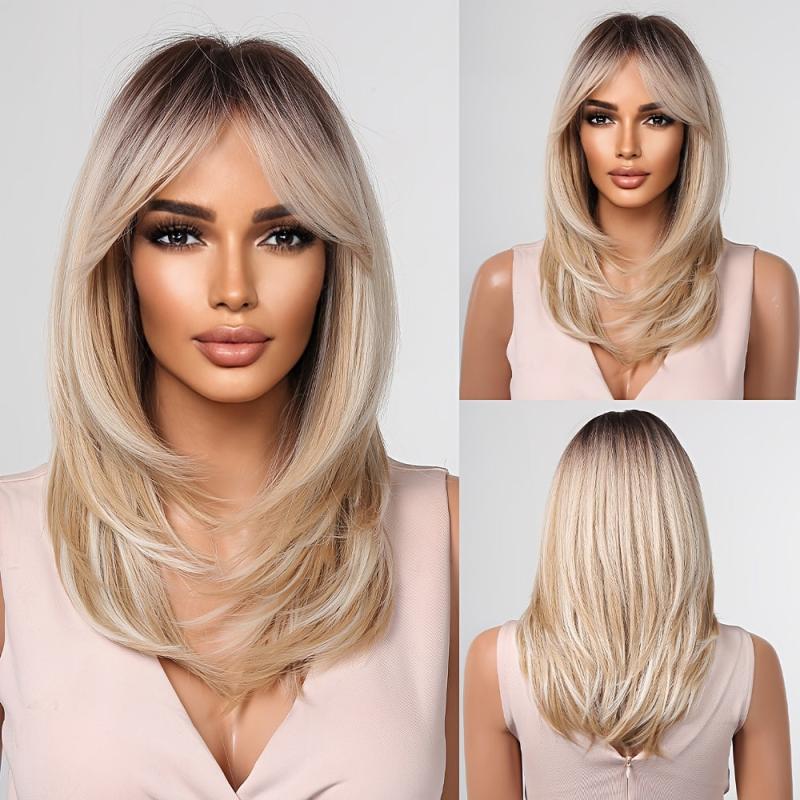 8 Cm Short Brown Ombre Blonde Bob Wigs Layered Synthetic Wig