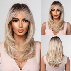 8 Cm Short Brown Ombre Blonde Bob Wigs Layered Synthetic Wig