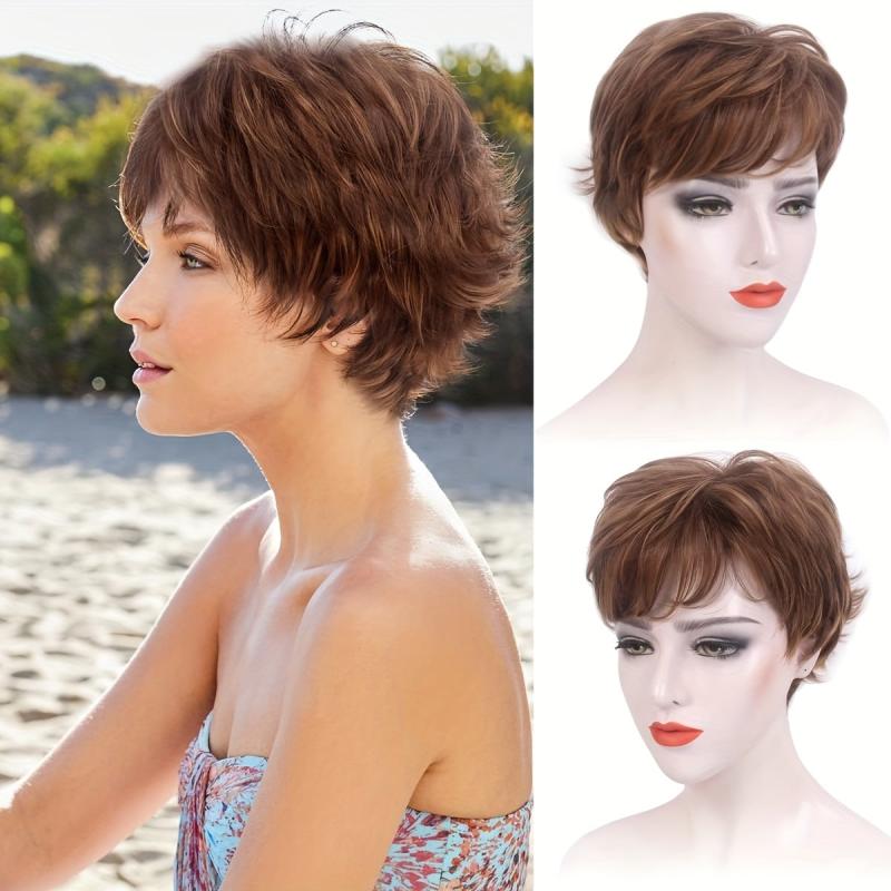 Short Curly Hair Wigs With Bangs Natural Layered Hair Wigs