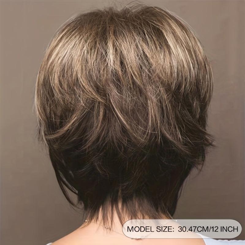 Short Pixie Bob Wig Blonde Ombre Dark Roots