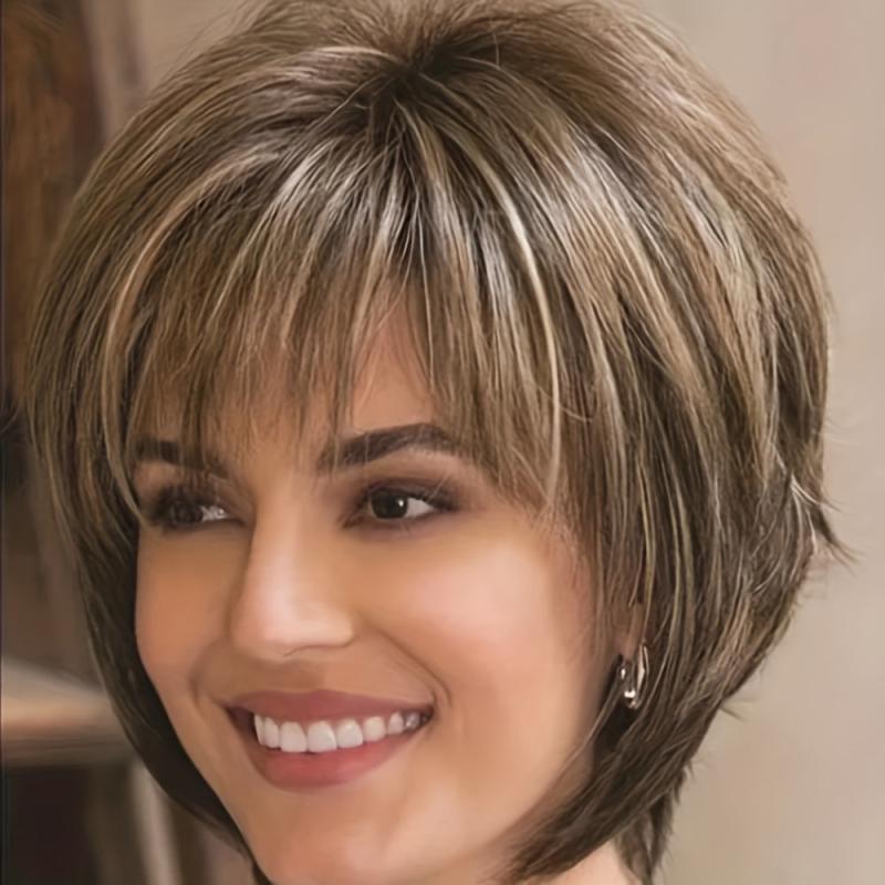 Short Pixie Bob Wig Blonde Ombre Dark Roots