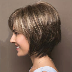 Short Pixie Bob Wig Blonde Ombre Dark Roots