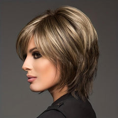 Short Pixie Bob Wig Blonde Ombre Dark Roots