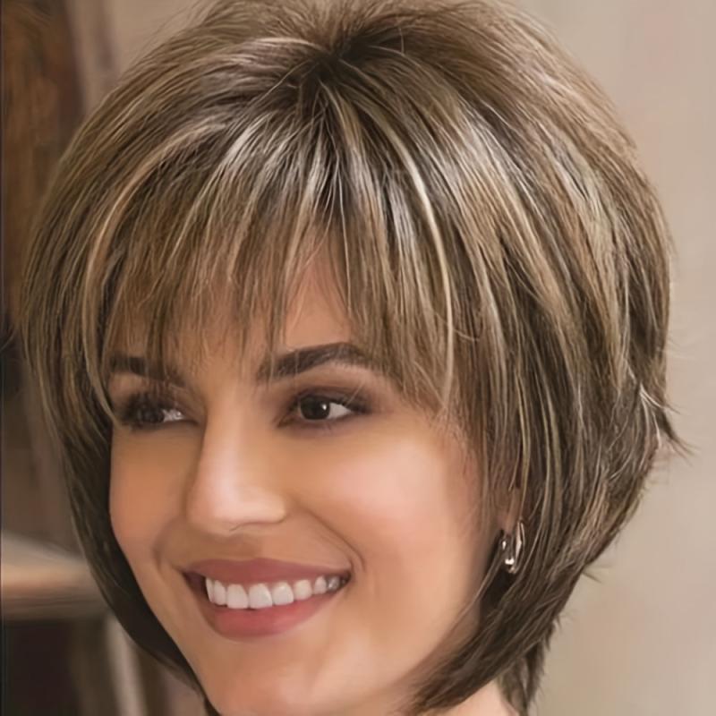 Short Pixie Bob Wig Blonde Ombre Dark Roots