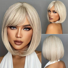 Short Pixie Bob Wig Blonde Ombre Dark Roots