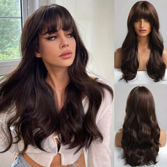 60 96 Cm Long Curly Wavy Hair Wig With Bangs Natural Looking Synthetic Hair Wig