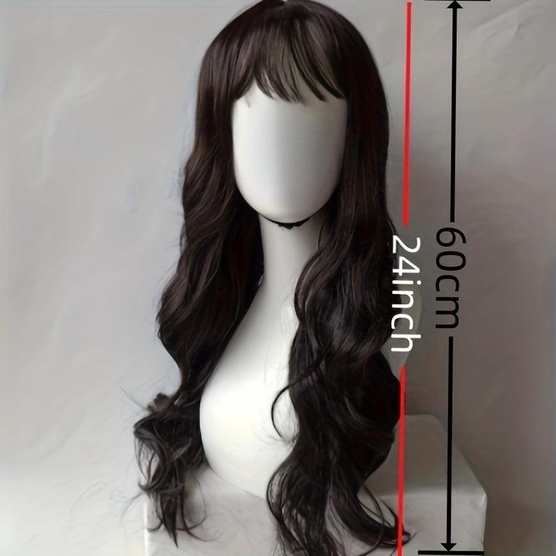 60 96 Cm Long Curly Wavy Hair Wig With Bangs Natural Looking Synthetic Hair Wig