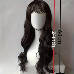 60 96 Cm Long Curly Wavy Hair Wig With Bangs Natural Looking Synthetic Hair Wig