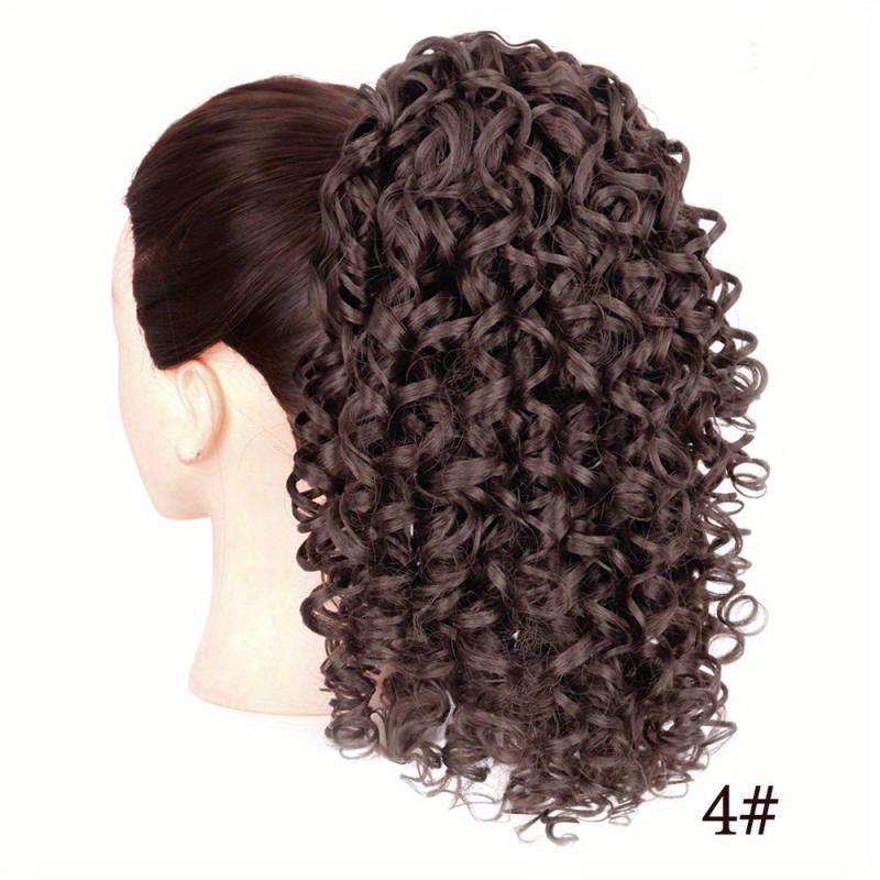 Short Curly Wavy Ponytail Extensions Clips Drawstring Synthetic Fiber Daily Wear