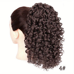 Short Curly Wavy Ponytail Extensions Clips Drawstring Synthetic Fiber Daily Wear