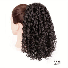 Short Curly Wavy Ponytail Extensions Clips Drawstring Synthetic Fiber Daily Wear