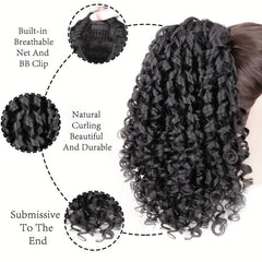 Short Curly Wavy Ponytail Extensions Clips Drawstring Synthetic Fiber Daily Wear