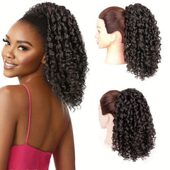 Short Curly Wavy Ponytail Extensions Clips Drawstring Synthetic Fiber Daily Wear
