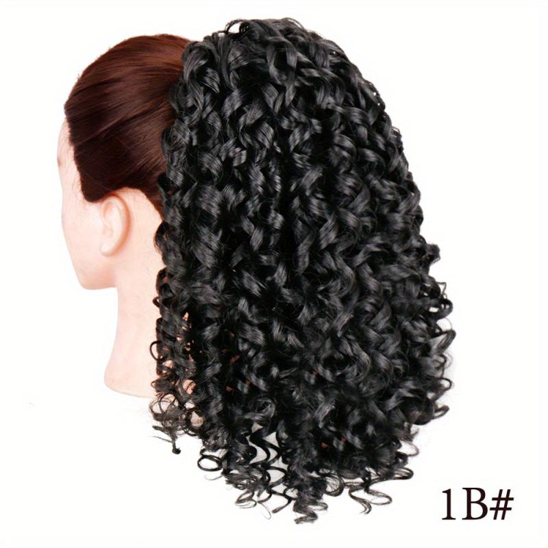 Short Curly Wavy Ponytail Extensions Clips Drawstring Synthetic Fiber Daily Wear