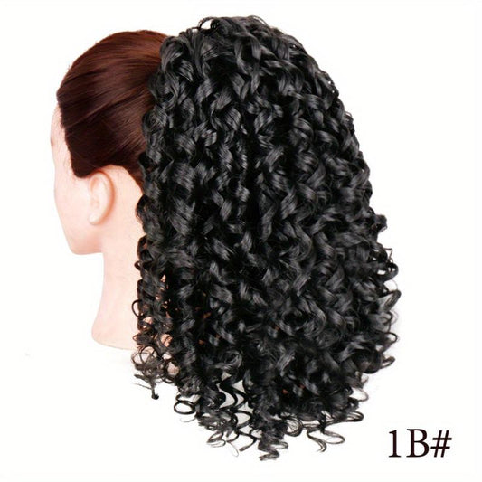 Short Curly Wavy Ponytail Extensions Clips Drawstring Synthetic Fiber Daily Wear