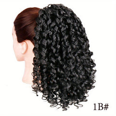 Short Curly Wavy Ponytail Extensions Clips Drawstring Synthetic Fiber Daily Wear