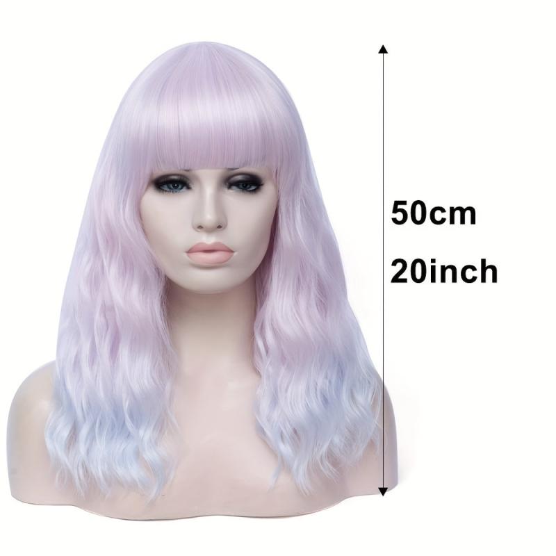 Pink Ombre 50 8 Cm Body Wave Hair Wigs With Bangs