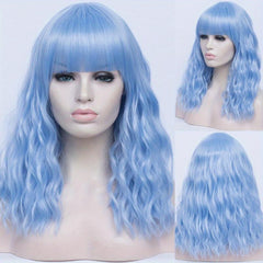 Pink Ombre 50 8 Cm Body Wave Hair Wigs With Bangs