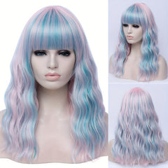 Pink Ombre 50 8 Cm Body Wave Hair Wigs With Bangs