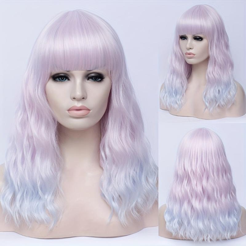 Pink Ombre 50 8 Cm Body Wave Hair Wigs With Bangs
