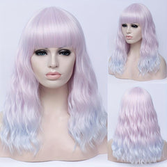 Pink Ombre 50 8 Cm Body Wave Hair Wigs With Bangs