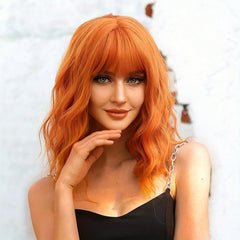 Medium Long Curly Wigs With Bangs 14 Inch Soft Synthetic Wigs