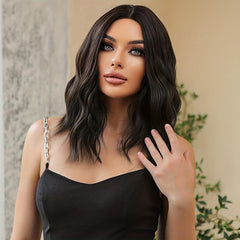 Medium Long Curly Wigs With Bangs 14 Inch Soft Synthetic Wigs