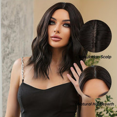 Medium Long Curly Wigs With Bangs 14 Inch Soft Synthetic Wigs