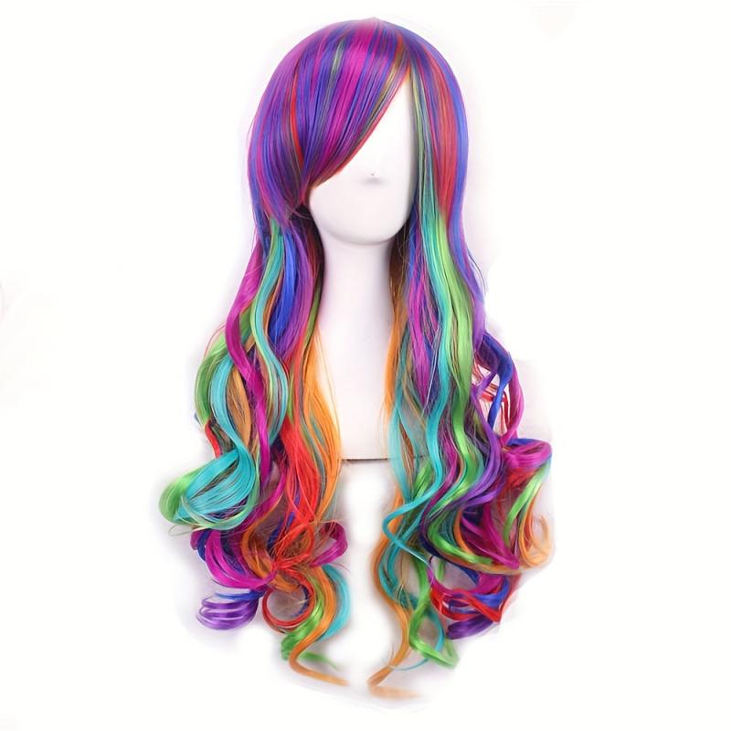 Colorful Long Curly Synthetic Wig for Halloween Cosplay