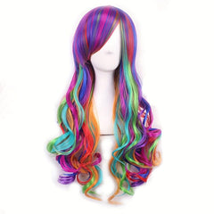 Colorful Long Curly Synthetic Wig for Halloween Cosplay