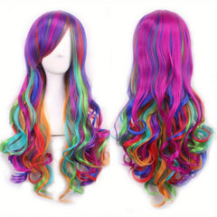 Colorful Long Curly Synthetic Wig for Halloween Cosplay