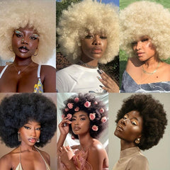 Soft Afro Kinky Curly Hair Wigs Synthetic None Lace Hair Wigs