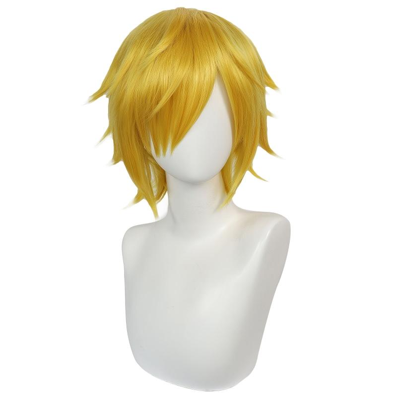 Short Blonde Wig With Ponytail Halloween Cosplay Costume Wig