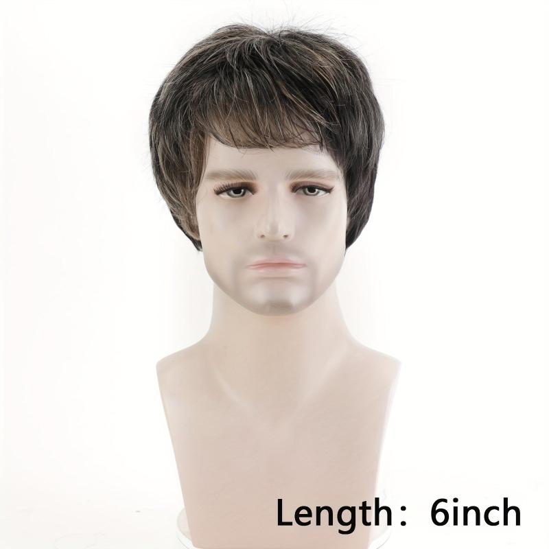 15 24 cm Ombre Straight Synthetic Wigs For Men Short Straight Hair Replacement