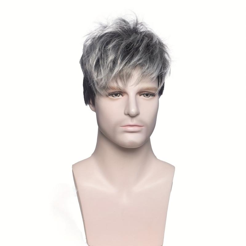 15 24 cm Ombre Straight Synthetic Wigs For Men Short Straight Hair Replacement