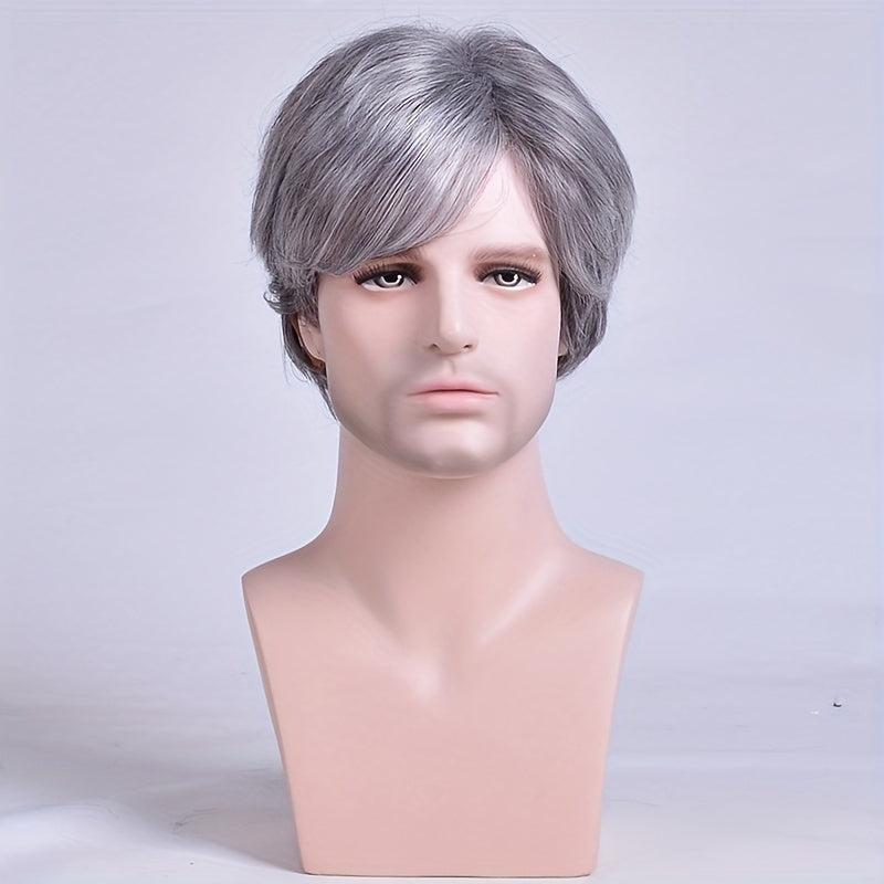 15 24 cm Ombre Straight Synthetic Wigs For Men Short Straight Hair Replacement