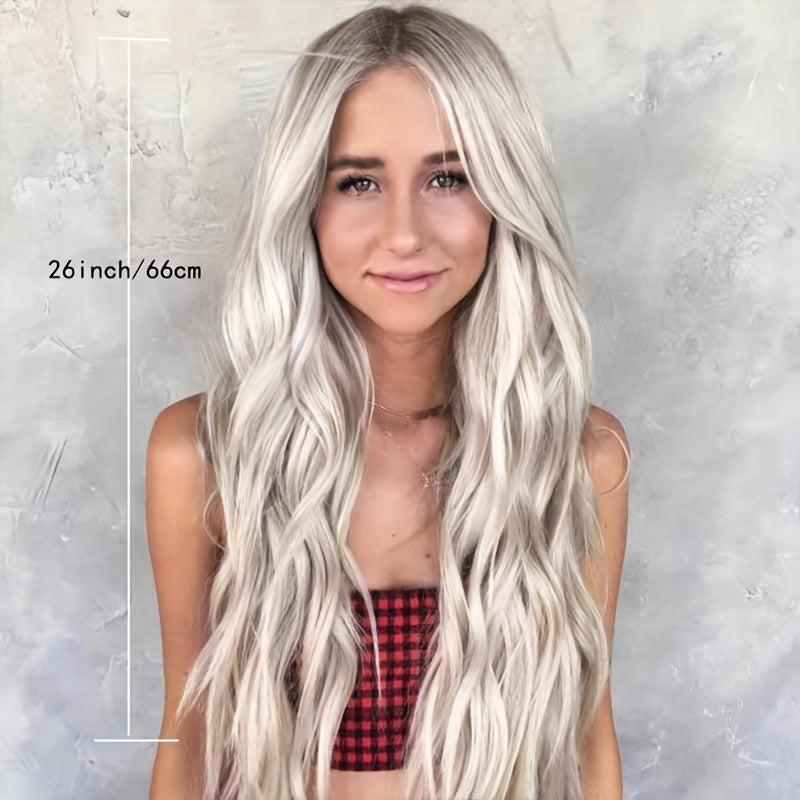 Big Wavy Blonde Synthetic Wig Gray Curly Hair Light Brown Long Hair