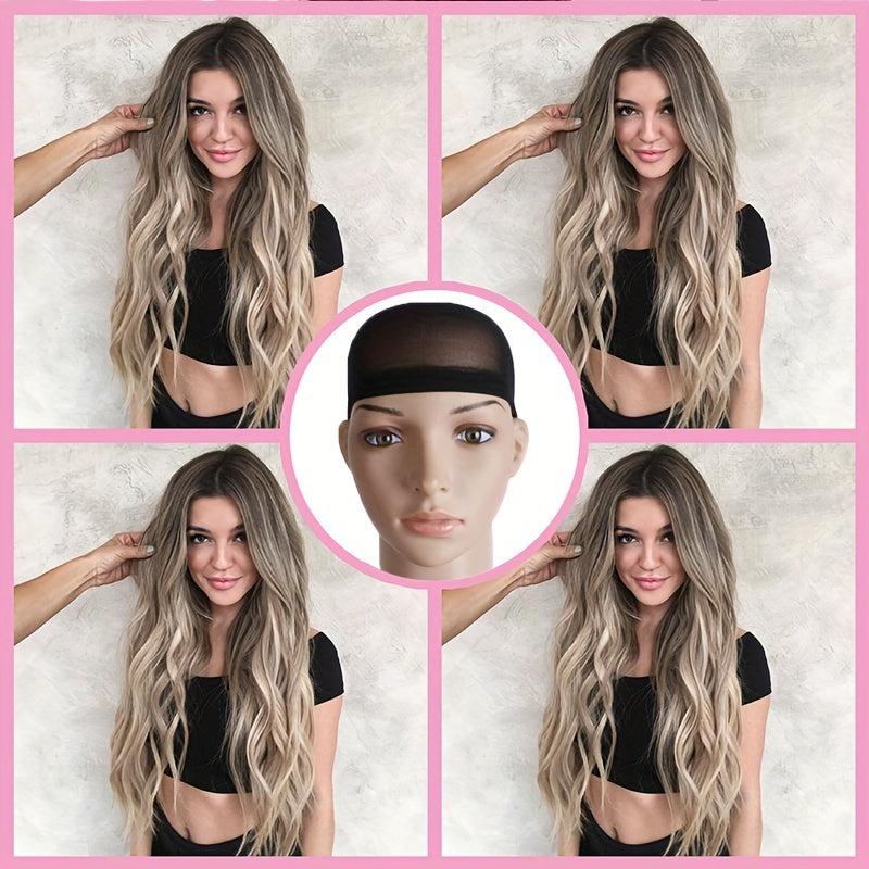 Big Wavy Blonde Synthetic Wig Gray Curly Hair Light Brown Long Hair
