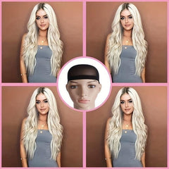 Big Wavy Blonde Synthetic Wig Gray Curly Hair Light Brown Long Hair