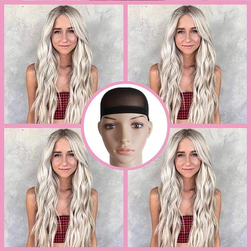 Big Wavy Blonde Synthetic Wig Gray Curly Hair Light Brown Long Hair