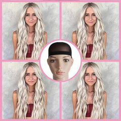 Big Wavy Blonde Synthetic Wig Gray Curly Hair Light Brown Long Hair