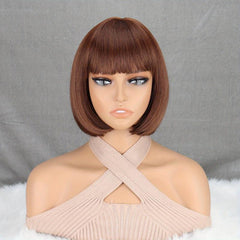 Short Bob Wig With Bangs Straight Synthetic Wig Party Daily dark Brown