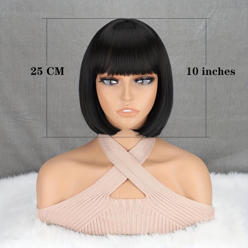Short Bob Wig With Bangs Straight Synthetic Wig Party Daily dark Brown