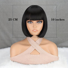 Short Bob Wig With Bangs Straight Synthetic Wig Party Daily dark Brown