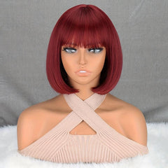 Short Bob Wig With Bangs Straight Synthetic Wig Party Daily dark Brown