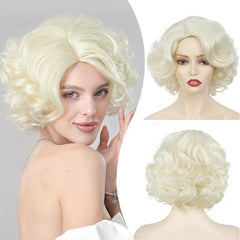 Short Curly Synthetic Wig Natural Side Part Fluffy Cosplay Party Wig