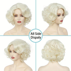 Short Curly Synthetic Wig Natural Side Part Fluffy Cosplay Party Wig