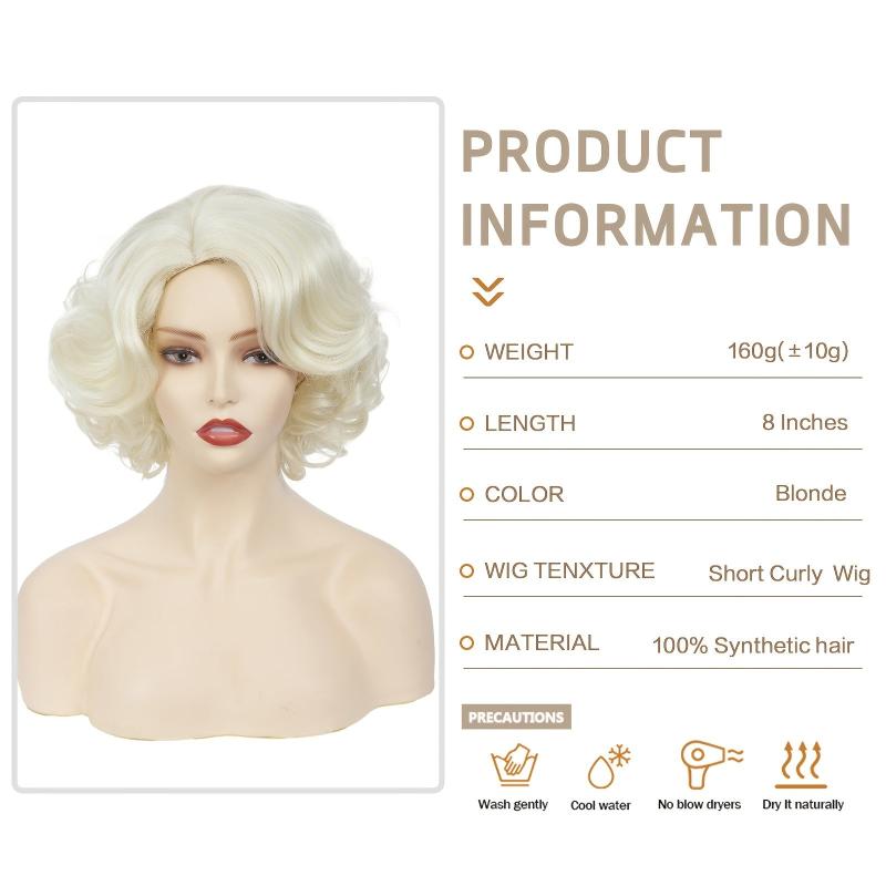 Short Curly Synthetic Wig Natural Side Part Fluffy Cosplay Party Wig