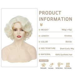 Short Curly Synthetic Wig Natural Side Part Fluffy Cosplay Party Wig